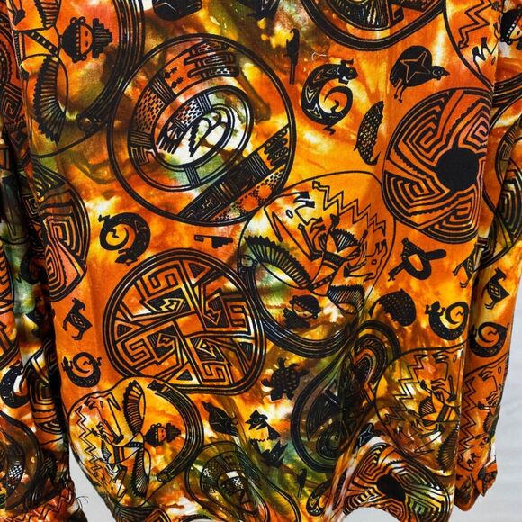 Vintage 90s Y2K Woman Blouse Medium Button Up Orange Boho Peasant Tribal Novelty - Picture 12 of 16
